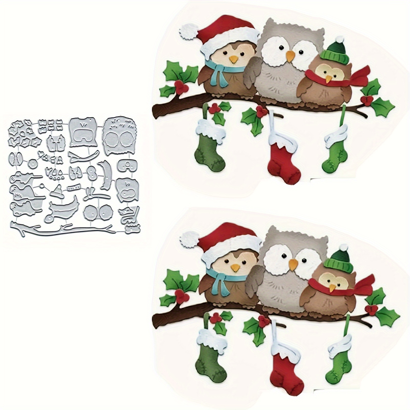 

Christmas Owl & Festive Elements Metal Cutting Dies - Santa Claus, Reindeer, Snowflakes, Tree & Snowman Die Cuts For Scrapbooking, Card Making, Embossing & Decorative Papercrafting