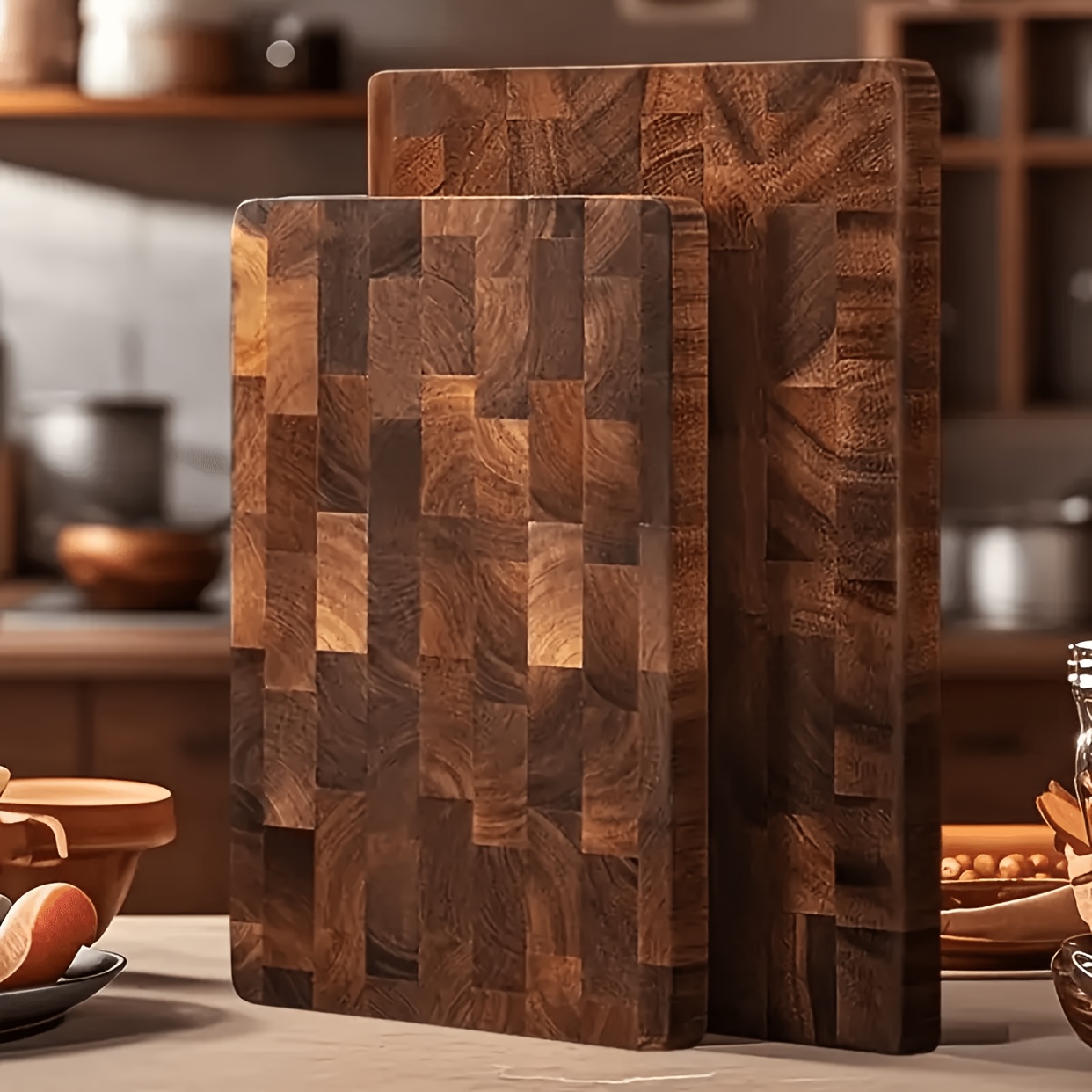 TEMU 2pcs Of Solid Wood Chopping Boards, High-quality And Durable Acacia Wood Cutting Boards, Food-grade Safe And Kitchen Boards, Suitable For Meat,