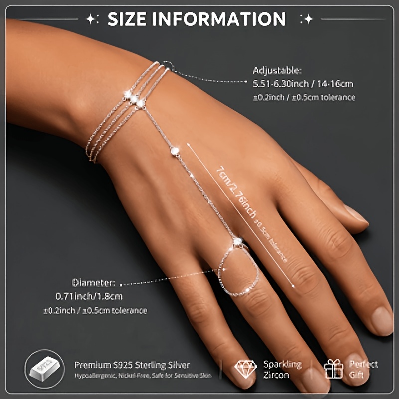 S925 Silver Multi-Layer Thin Chain Finger Ring Bracelet