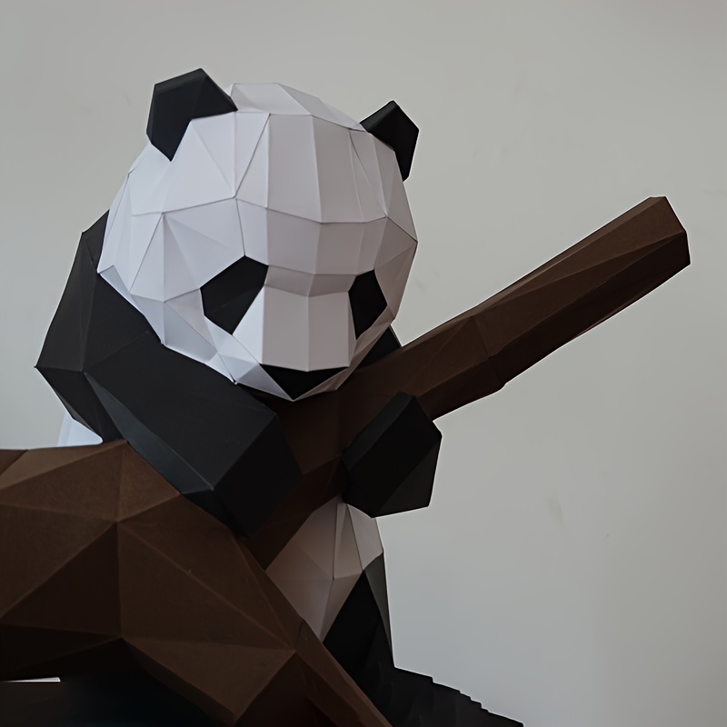 Panda Playing on Tree Trunk Paper Model DIY Decoration