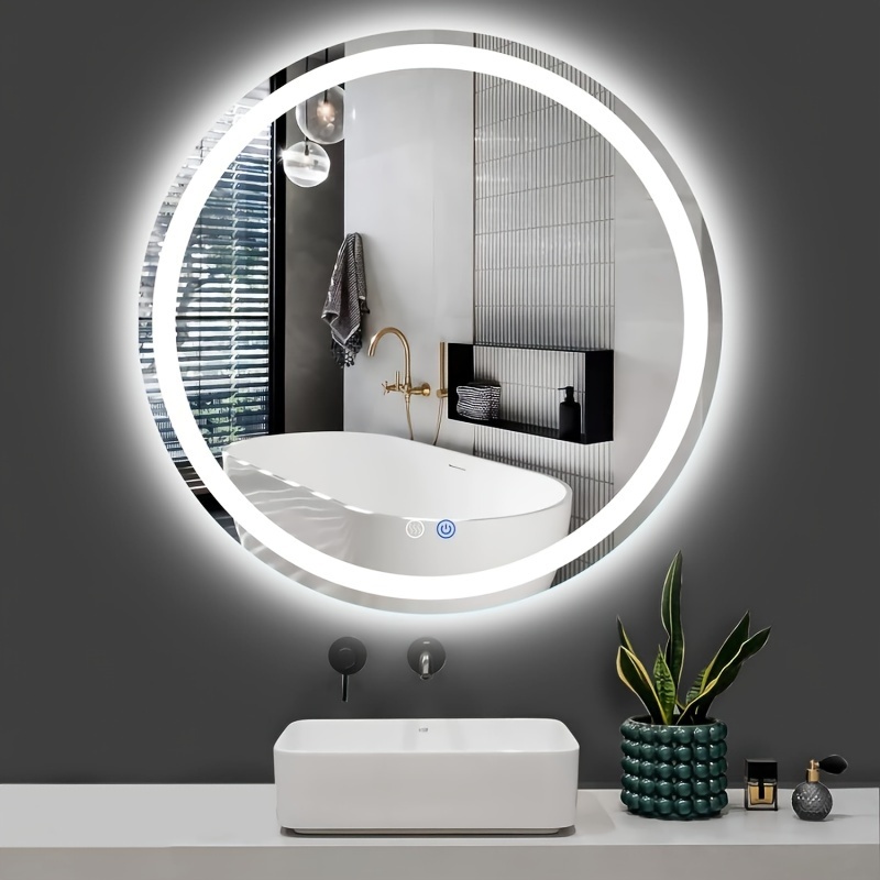 Espejo de baño LED de 48 x 36 pulgadas con luces, retroiluminado y frontal  iluminado, antiniebla, regulable, espejo de tocador de baño, espejo LED