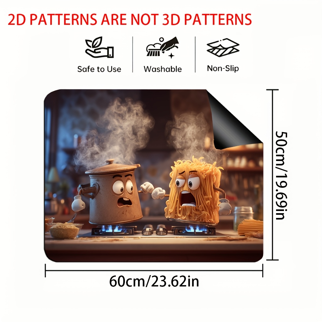 TEMU 1 pieza, Cubierta para estufa con impresión 2D, de ollas de cocina enojadas, tapete para estufa para necesidades de cocina, tapete protector