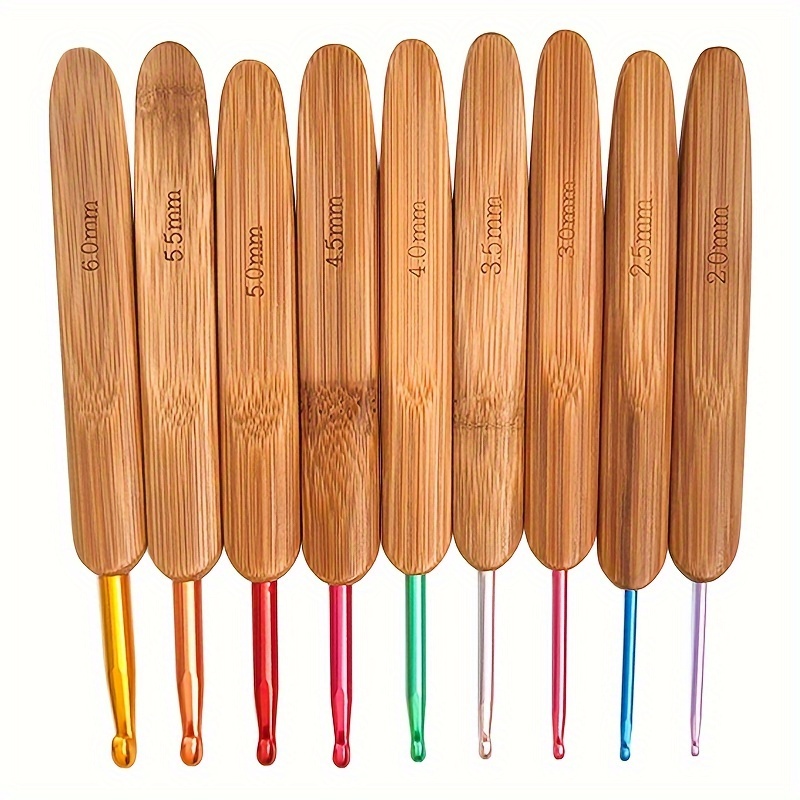 

9-piece Wooden Crochet Hook Set With Ergonomic Handles, Multicolor Weaving Needles For Diy Knitting And Crafting
