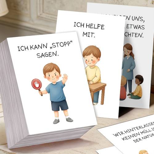 23 stück verhaltensregeln karten | niedliche cartoon sozialverhaltenskarten mit stop, händewaschen, und sicherheit | und eltern