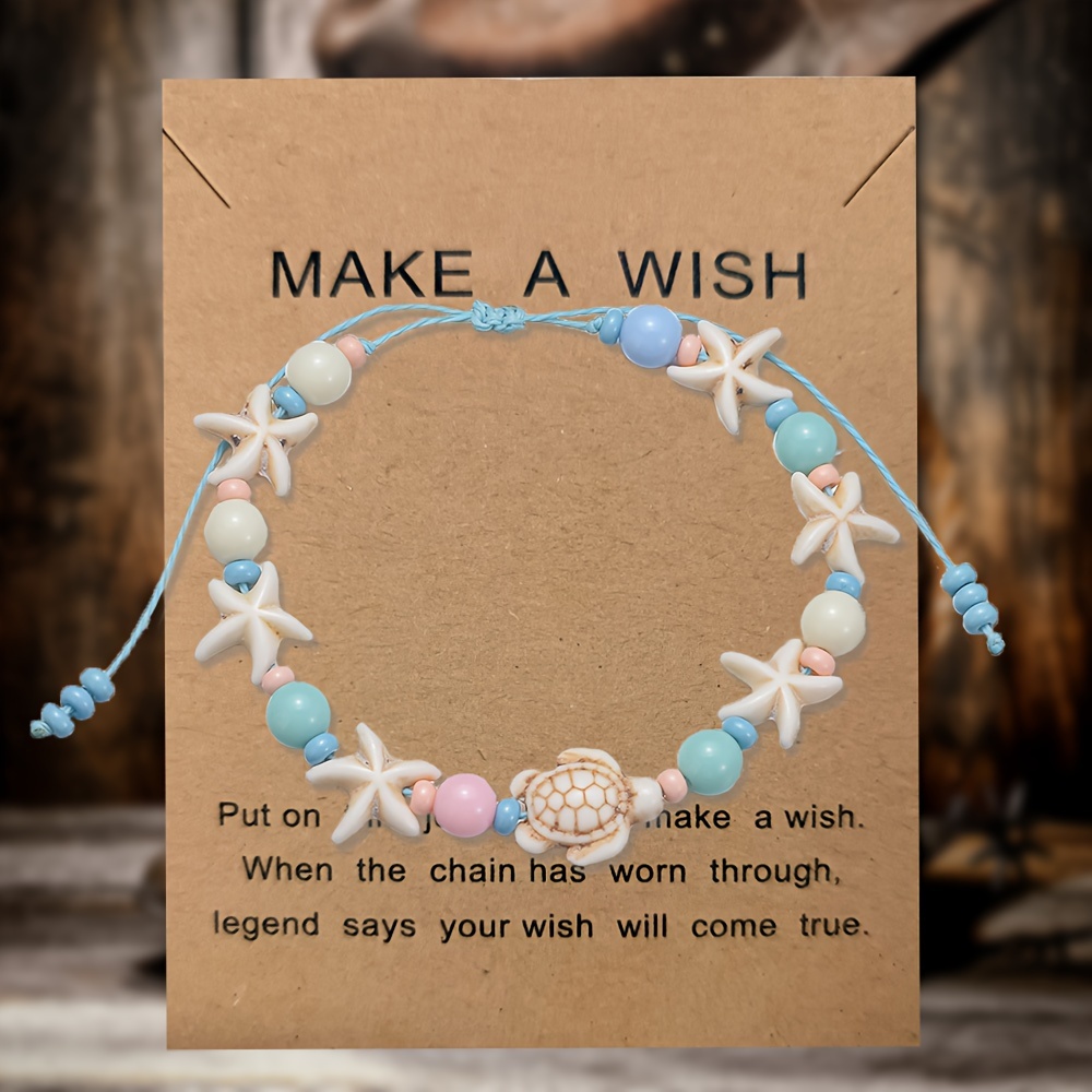 

1pc Resin Turtle & Starfish Beaded Bracelet - Adjustable, Cute Ocean-inspired Wrist Chain For Women | Ideal For & Gifting On Birthdays Or Holidays