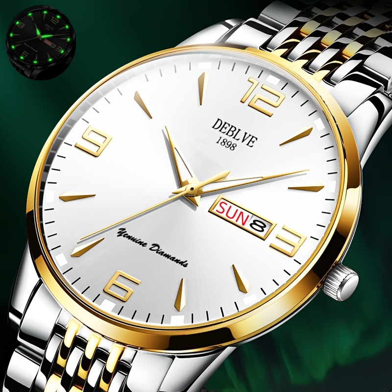 1 Heren sport horloge met stalen band, glow-in-the-dark kalenderweekweergave, licht luxe all-in-one aluminium mode ultradun digitaal zakelijk herenhorloge