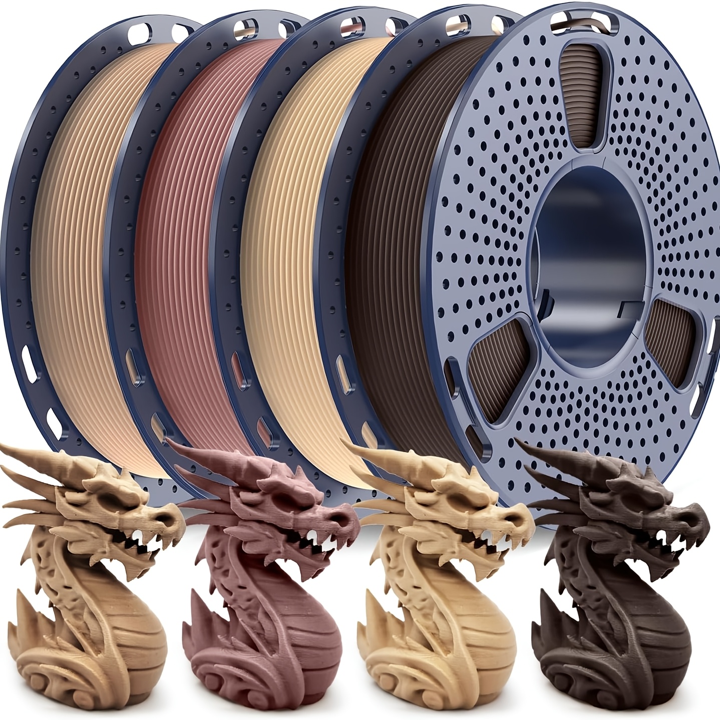 Image of Sunlu 4*250g Pla Filament 1.75mm Bundle, Rainbow, Wood 4*250g, Sunlu 3d Printer Filament Wound, 250g Per Spool, 4 Rolls, Total 1kg(2.2lbs), 3d Printing Filament For Halloween, Christmas