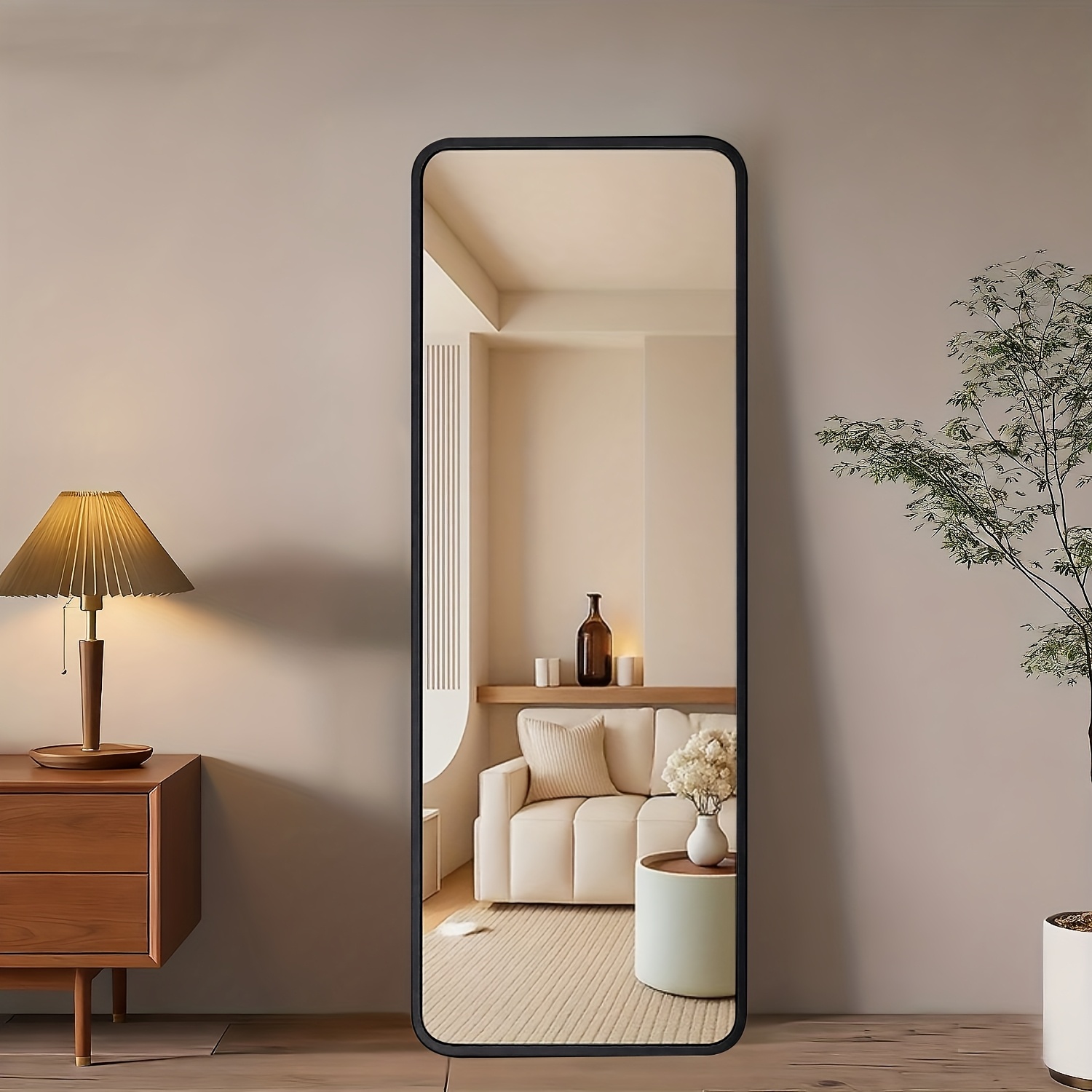 Image of Rectangle Full-length Mirror 49 X 159 Cm, Base, Wall-mounted Or Freestanding, Shatterproof Lens, Suitable For Bedroom, Hallway, Living Room (black, White)