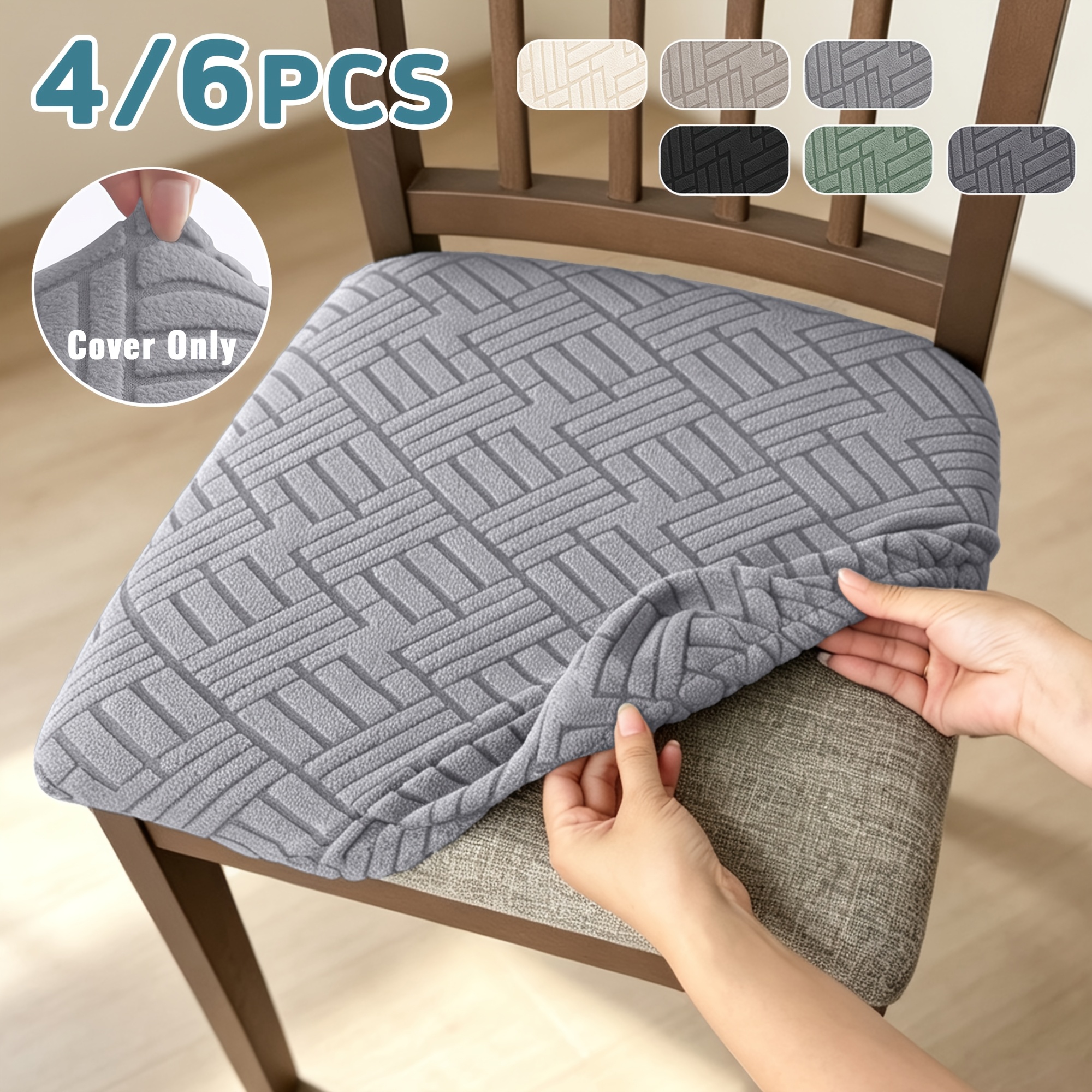 imagen del artículo 4/6 piezas fundas elásticas jacquard de felpa con diseño de   para mesa y silla, protectores de silla para hogar y hotel