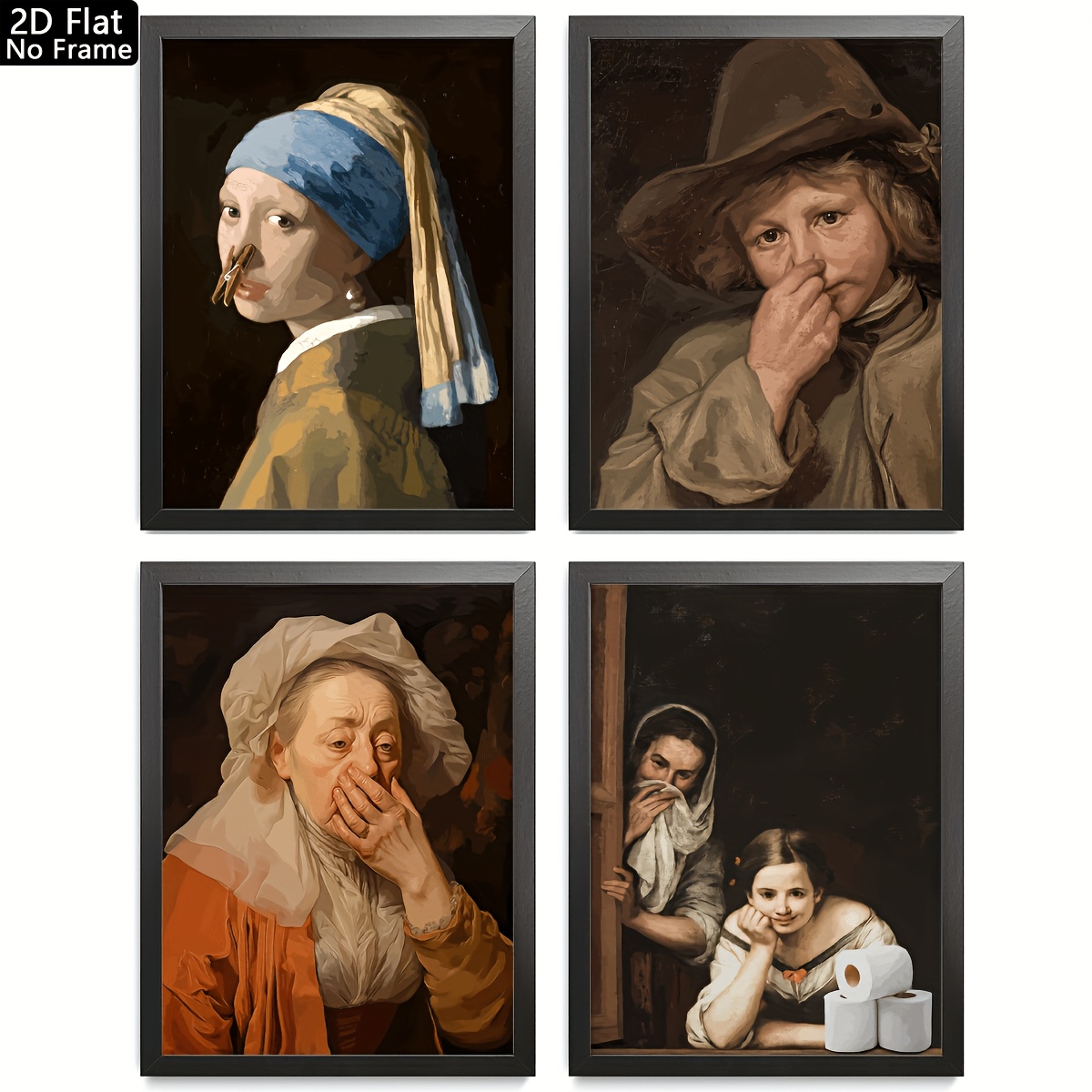 TEMU 4pcs Vintage-inspired Canvas Art Prints - Frameless Oil Painting Style Posters, Classic & Modern Wall Decor For Home, Office, Living Room,