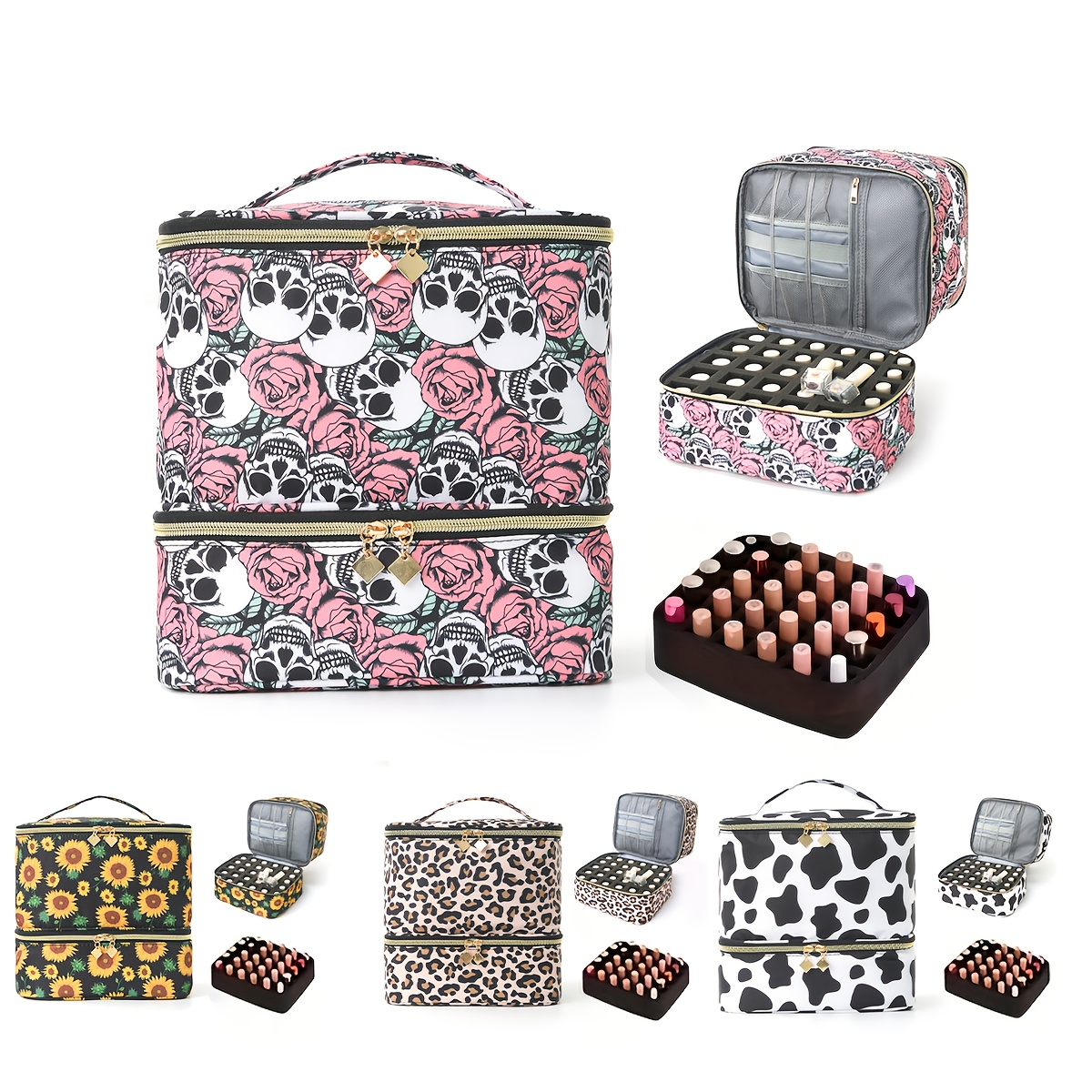 dual layer nail polish organizer bag portable storage for 30 bottles and lights durable polyester black with white accents     pockets for nail kit essentials travel nail organizer stylish nail   organized storage system nail art accessories