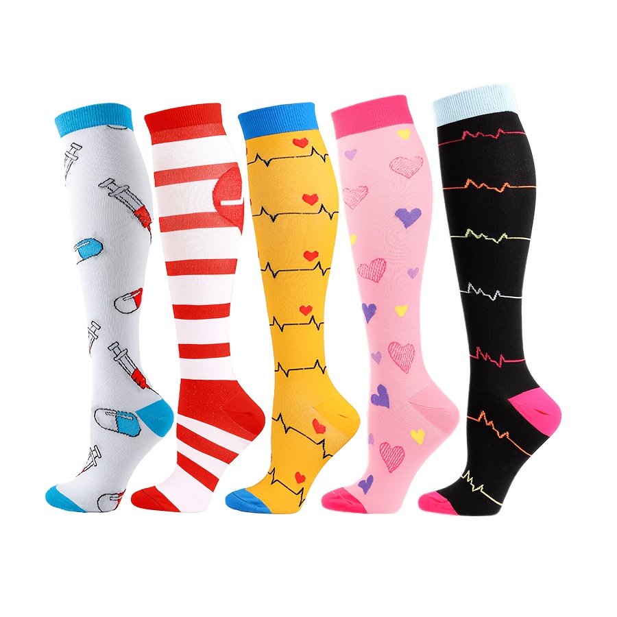 TEMU 5-pairs ' Compression Socks - Athletic Suitable For Cycling, Running, Yoga, Football, Basketball, Hiking, Tennis |, , Cushioned For Joint |