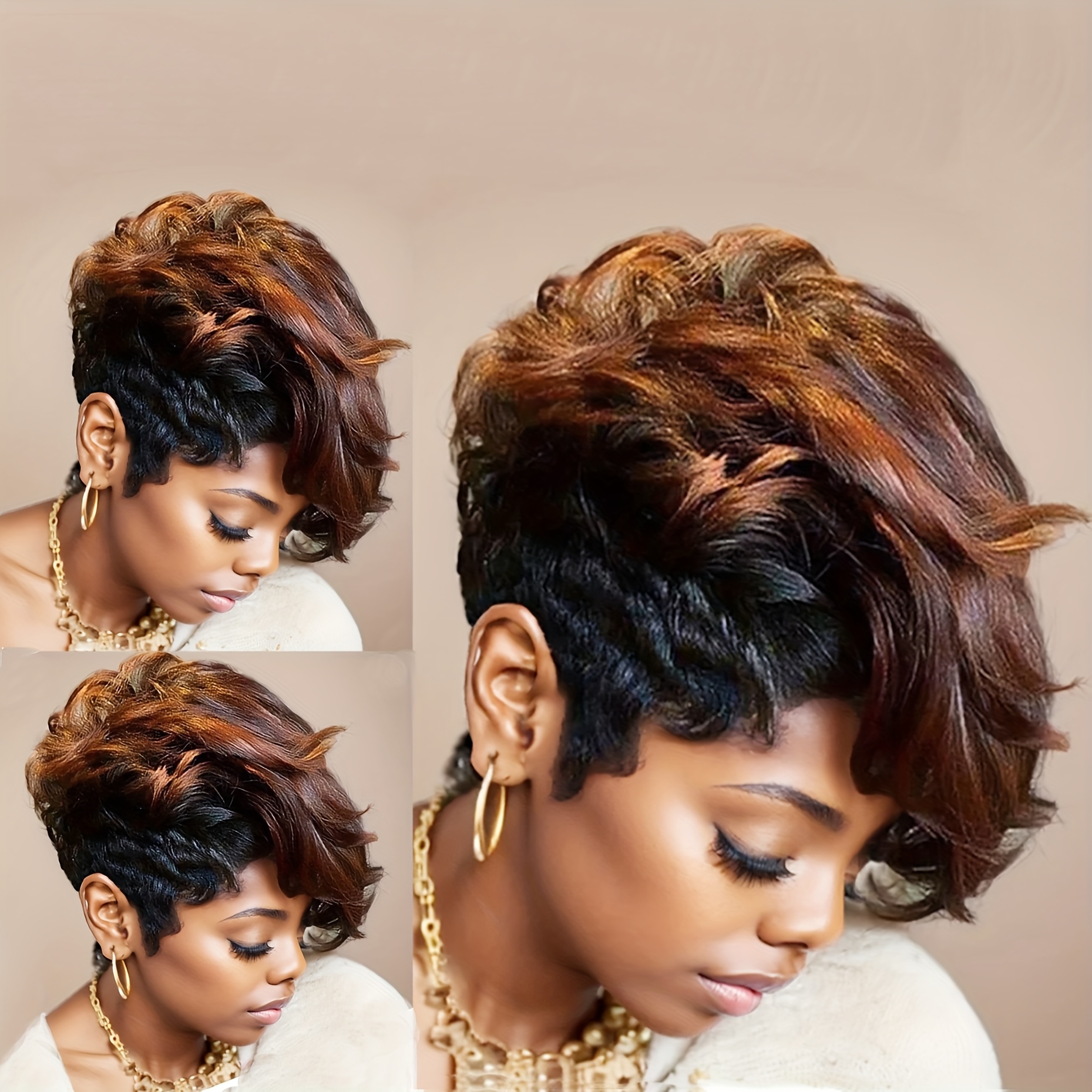 TEMU 2 Tones Hair Wigs For Women Synthetic Wavy Wigs For Women Short Wigs With Long Bangs Synthetic Short Haircut Wig For Christmas Day