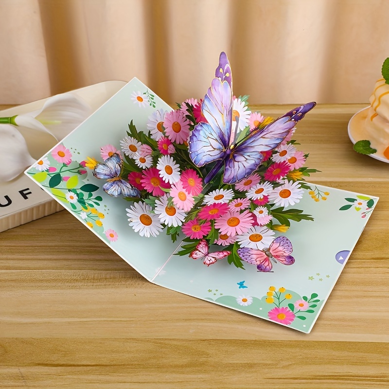 

3d Pop-up Butterfly Flower Bouquet Greeting Card - Handmade Cartoon Patterned Birthday Card For Anyone, Suitable For Mother's Day, Thank You, Graduation, Anniversary, Wedding, Valentine's Day.