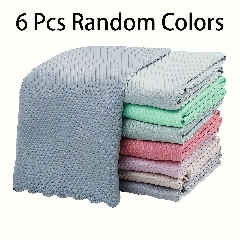 TEMU 6pcs Microfiber Cleaning Cloth, Random Color, Magic Cleaning Cloth, Fish Scale Towel, Cloth, Suitable For Glass, Kitchen, Counter, Mirror,