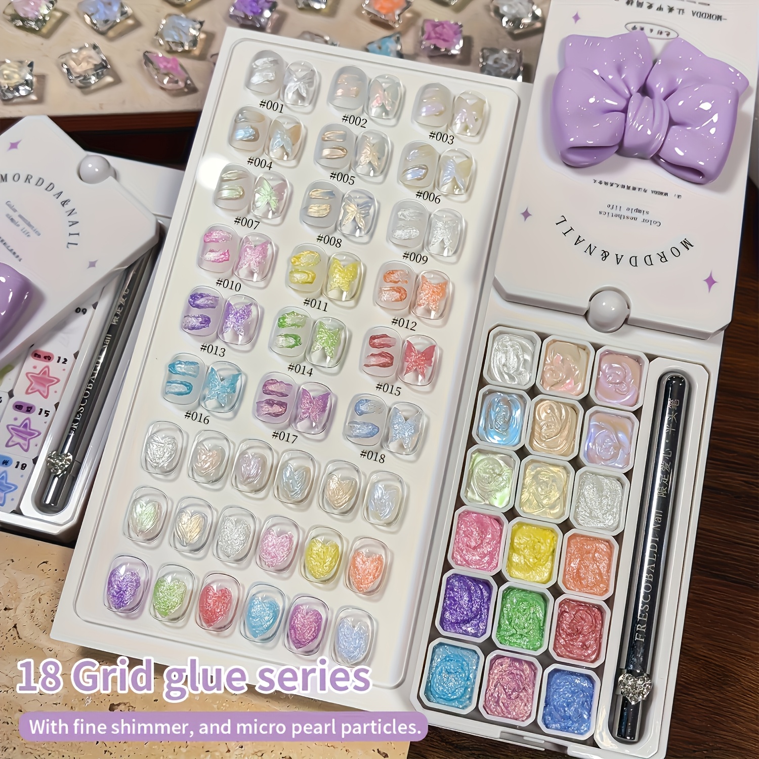 Mordda18 Grid Foam Cream---2026 New Popular Nail Foam Texture Glitter Fine Glitter Gel Patting Gel Set 18 Grid, High Color Gel Nail Polish