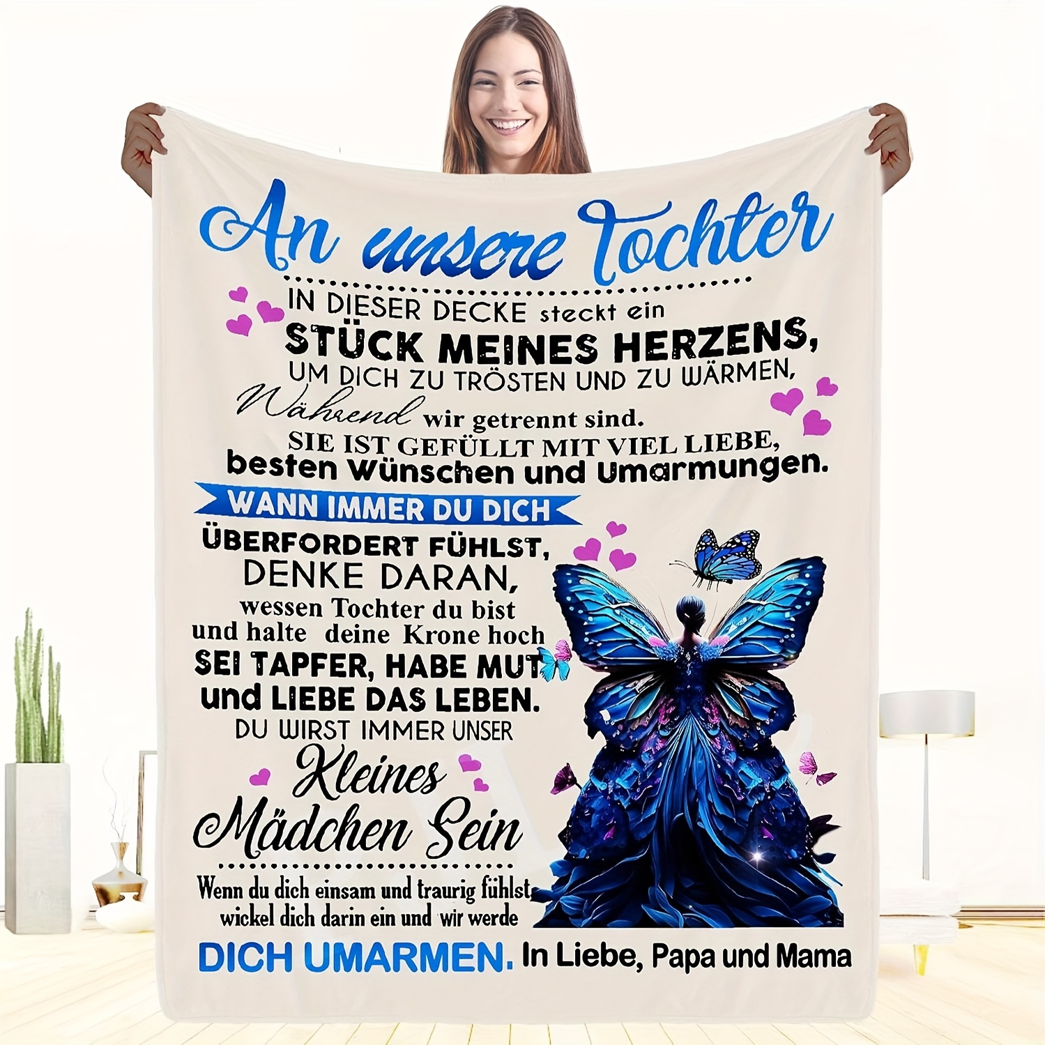 

1pc German Message Soft Fleece Blanket For Daughter, Flannel Sofa Throw, Skin-friendly, Breathable, Machine Washable, Cozy Gift From Mom And Dad