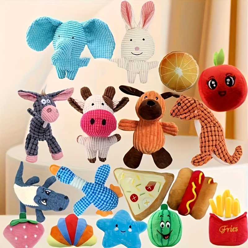 

12pcs Jouets à Mâcher en Peluche Mignons pour Petites Races - Tissu et pour Soulagement de la Dentition, Jouets pour Chiens Agressifs avec d'Animaux et de Nourriture