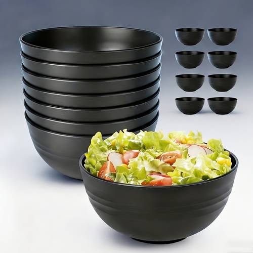 item picture 6pcs black pp bowl set round 26 ounce plastic bowls ideal for home kitchens restaurants hotels and cafeterias microwave safe dishwasher safe suitable for oatmeal salads soups snacks reusable salad bowl