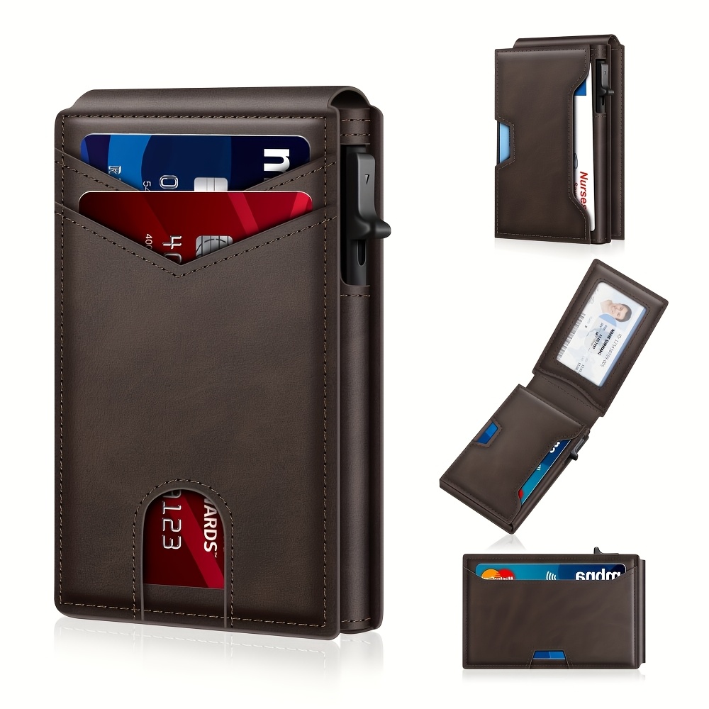 TEMU Portafoglio da da lavoro, porta carte da con scomparti per carte a scomparsa, 10-12 carte, porta carte di intelligente minimalista con finestra