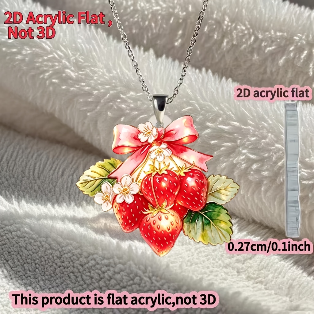 Strawberry Flower Pattern 2D Acrylic Pendant Necklace
