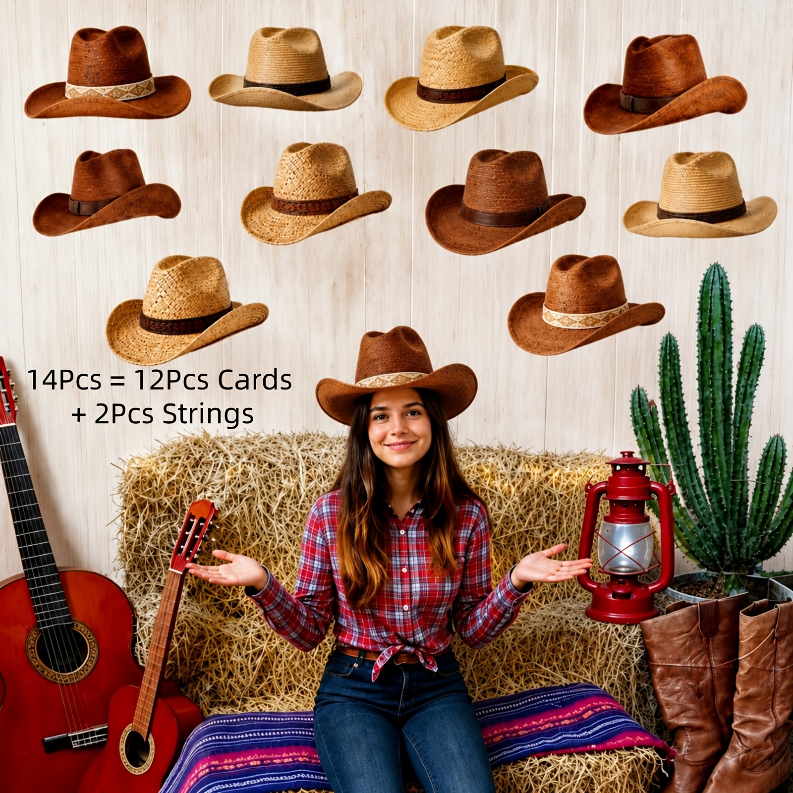 TEMU 7/14/35pcs 2d Flat Cowboy Hanging Streamers Decor Western Cowboy Party Decorations Wild West Cowboy Hanging Ceiling Decor For Birthday Shower