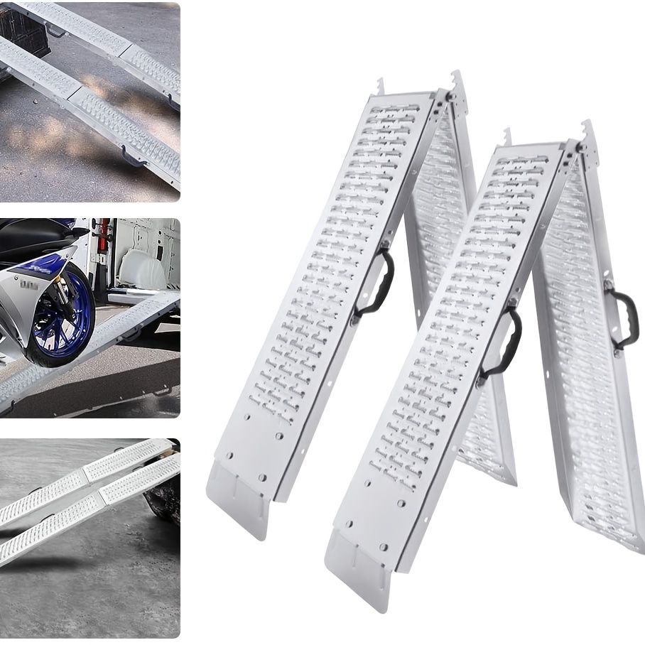 TEMU Loading Ramp For Up To 400kg, Non-slip Ramp, Galvanised Steel, Loading Ramp For Trailers, Motorcycle, Atv, , Pack Of 2
