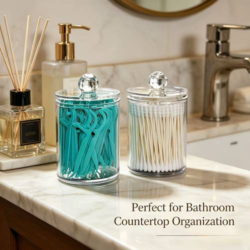 acrylic transparent swab toothpick storage box with dual compartments clear cosmetic organizer for bathroom dresser medicine countertop durable container