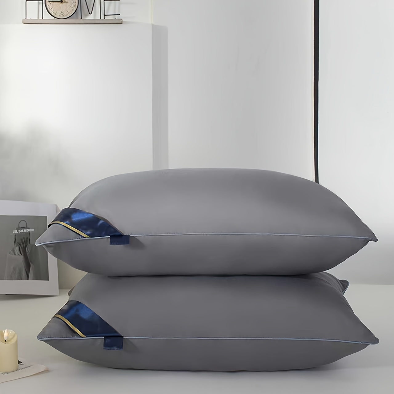 2pcs Grey Hotel Pillows Pillow Supports Neck And Spine For Relaxing Sleep, Pillows For Sleeping, Moisture Absorbing Breathable Household Pillows For Bed, Suitable For Living Room, Bedroom, Home Decoration, Stylish And Elegant.