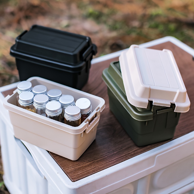 

7-piece Set Of Mini Outdoor Storage Boxes With 6 Spice Jars - Durable And Versatile Plastic Rectangular Containers For Camping And Barbecue