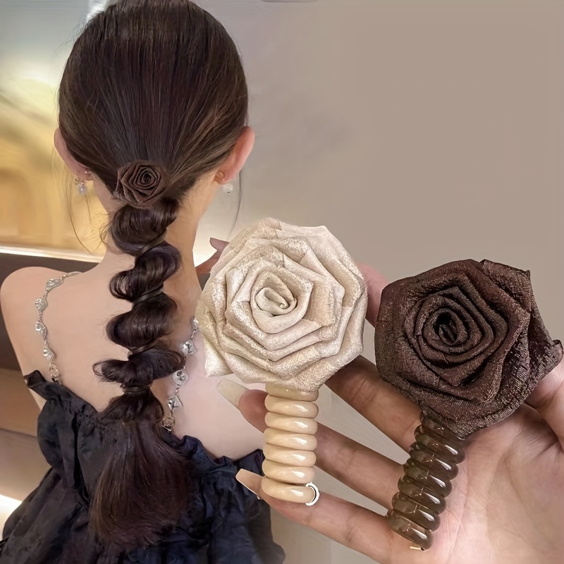 

Elegant Rose Flower Spiral Hair Tie - Chic Ponytail Holder For Women, Perfect For Daily Wear & Parties