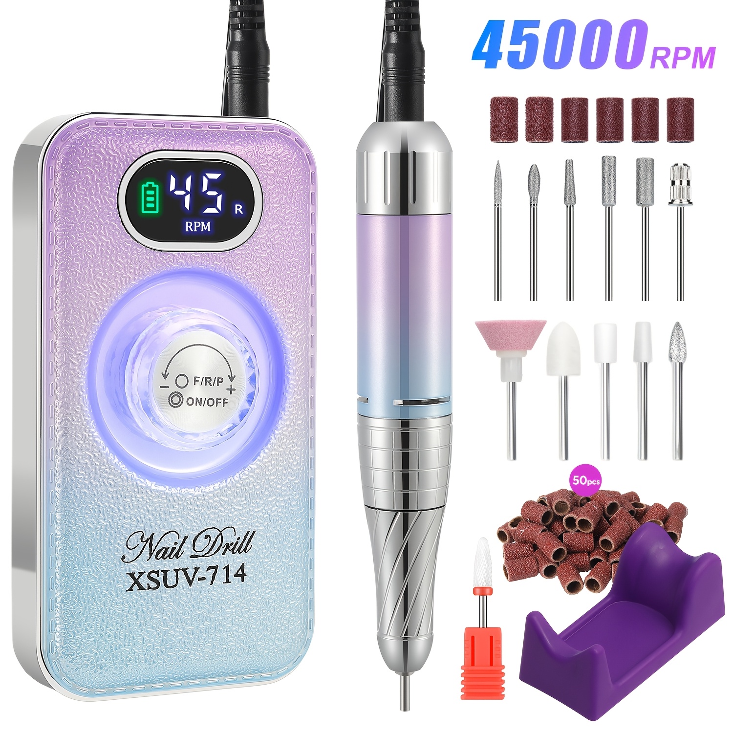 45000RPM Nail Drill Machine with Low Noise & LCD Display