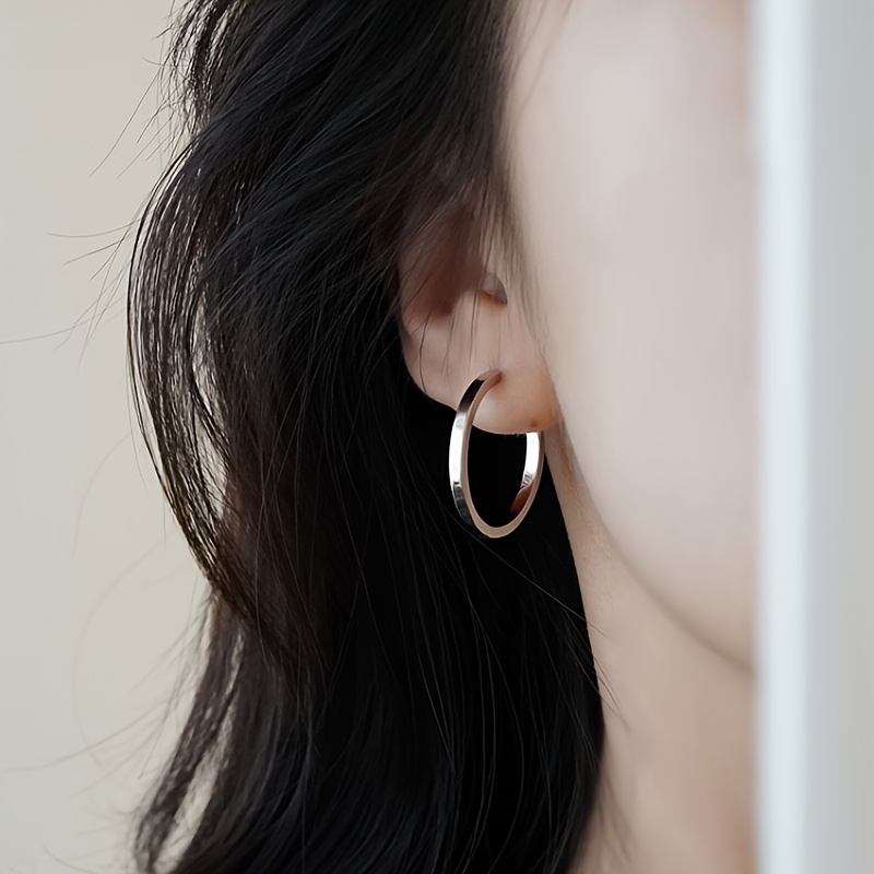 TEMU 2pcs Vintage Simple Copper Hoop Earrings Set, Nickel-free Plating, Elegant Ear Design, Versatile Fashion Jewelry For , Ideal Thanksgiving Gift For