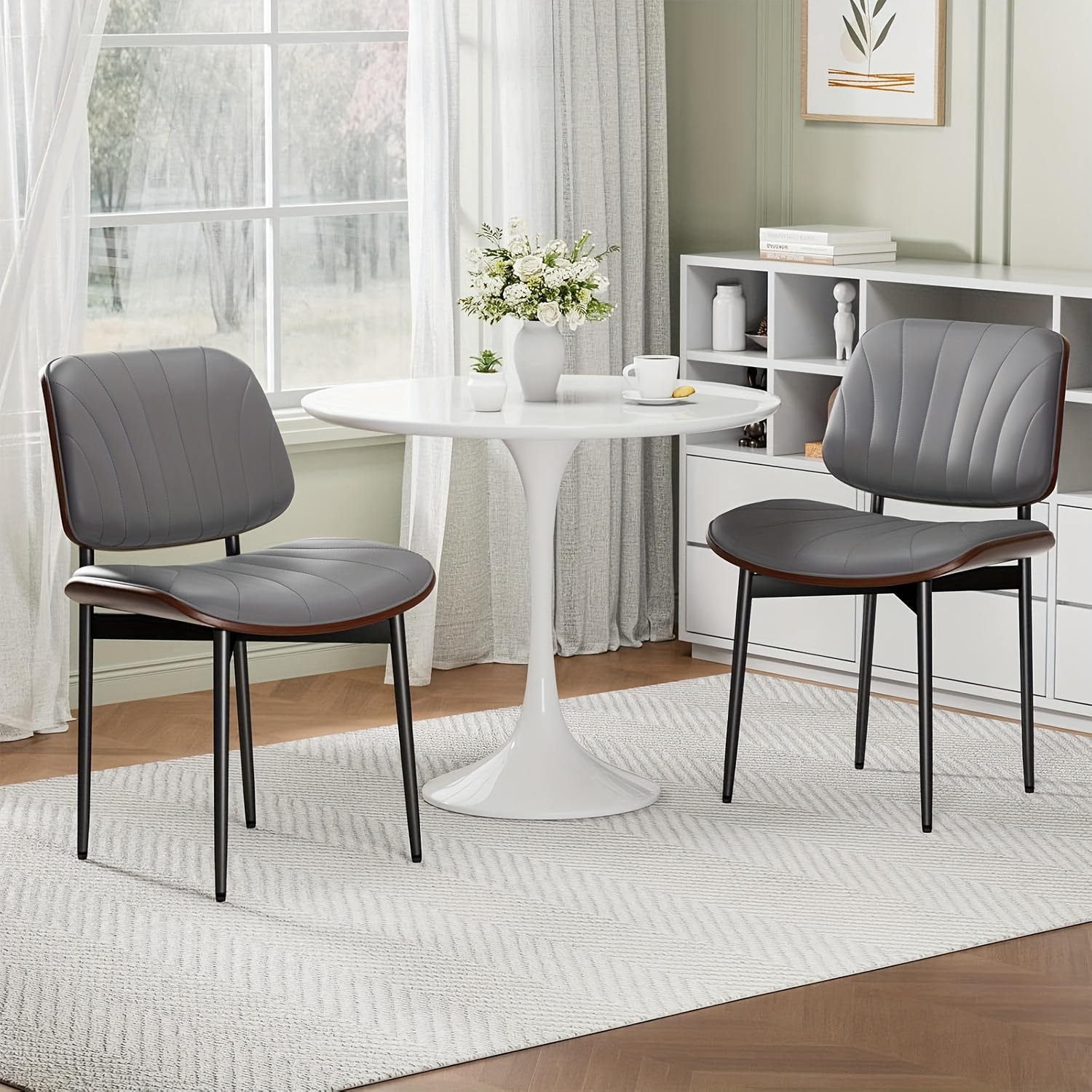 Padded Seat & Backrest - Modern Faux Leather Dining Chairs - Set Of 2 - Metal Legs with Adjustable Feet - for Kitchen, Dining Room, Office