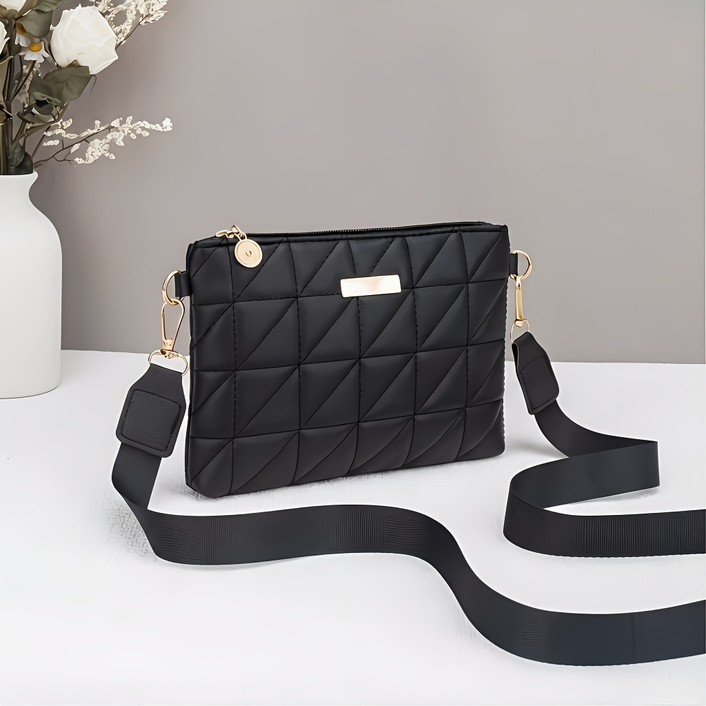 TEMU Women's Quilted Crossbody Bag, Wide Detachable Strap, - Clutch Style, Suitable For Casual, Office, And Wedding Use, Zipper Closure Shoulder Bag,