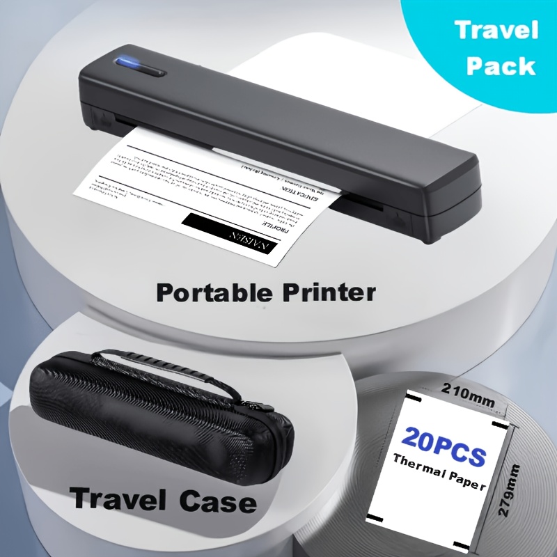 TEMU Imprimante Thermique Portable Fil D810B avec Étui de Voyage et 20 Feuilles de Papier Thermique - Encre et Fil, Prend en Charge US Letter et A4,