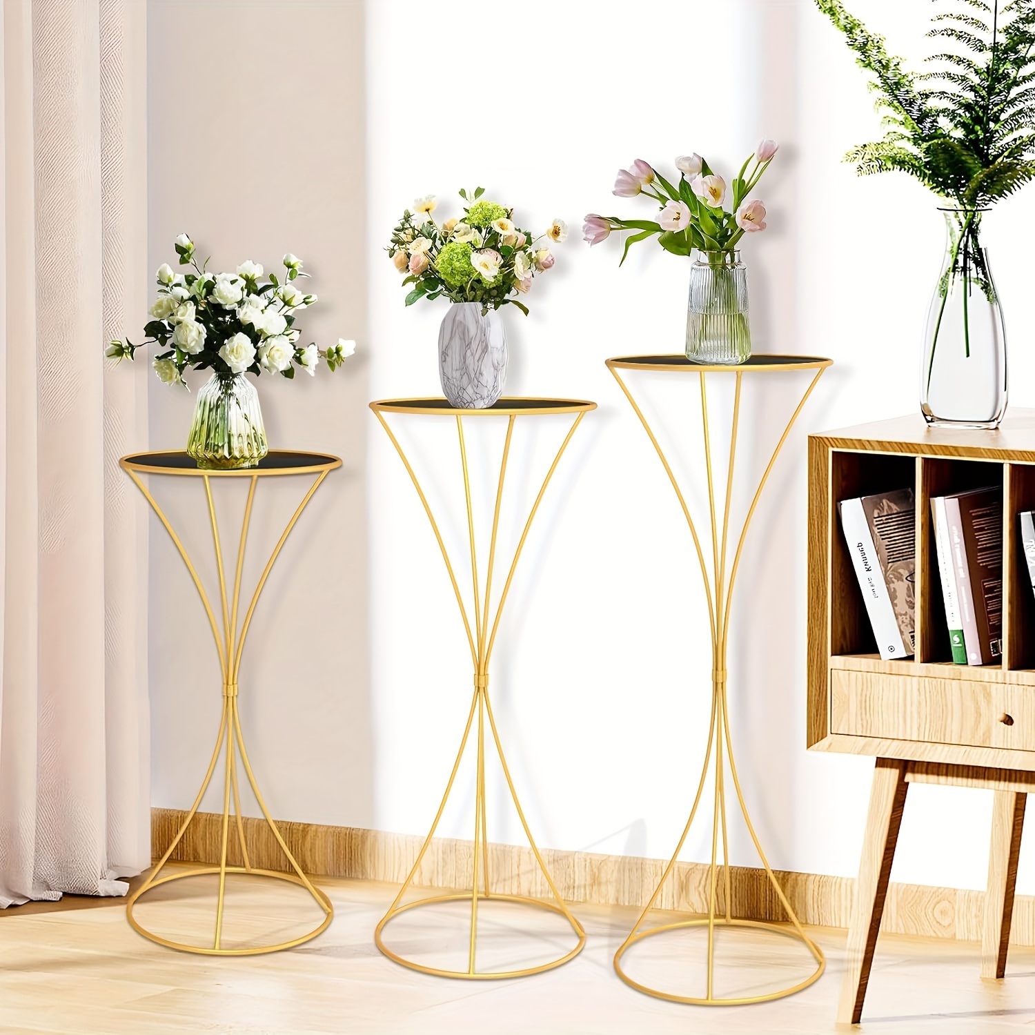 

Golden Metal Plant Stand, 3 Pcs Tall Cylinder Pedestal Stands For Parties And Weddings, Golden Round Cylinder Tables For Living Room And Patio Decor (hourglass)