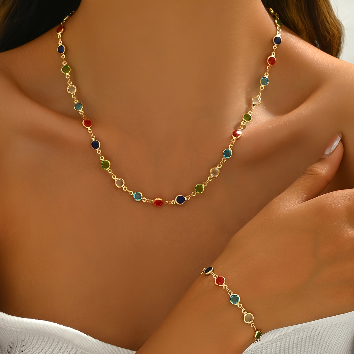 Image of 1 Bracelet + 1 Necklace Bohemian Candy-colored Jewelry Set For Women, Perfect For Daily Wear Or Holiday Gifts, Random Bead Colors