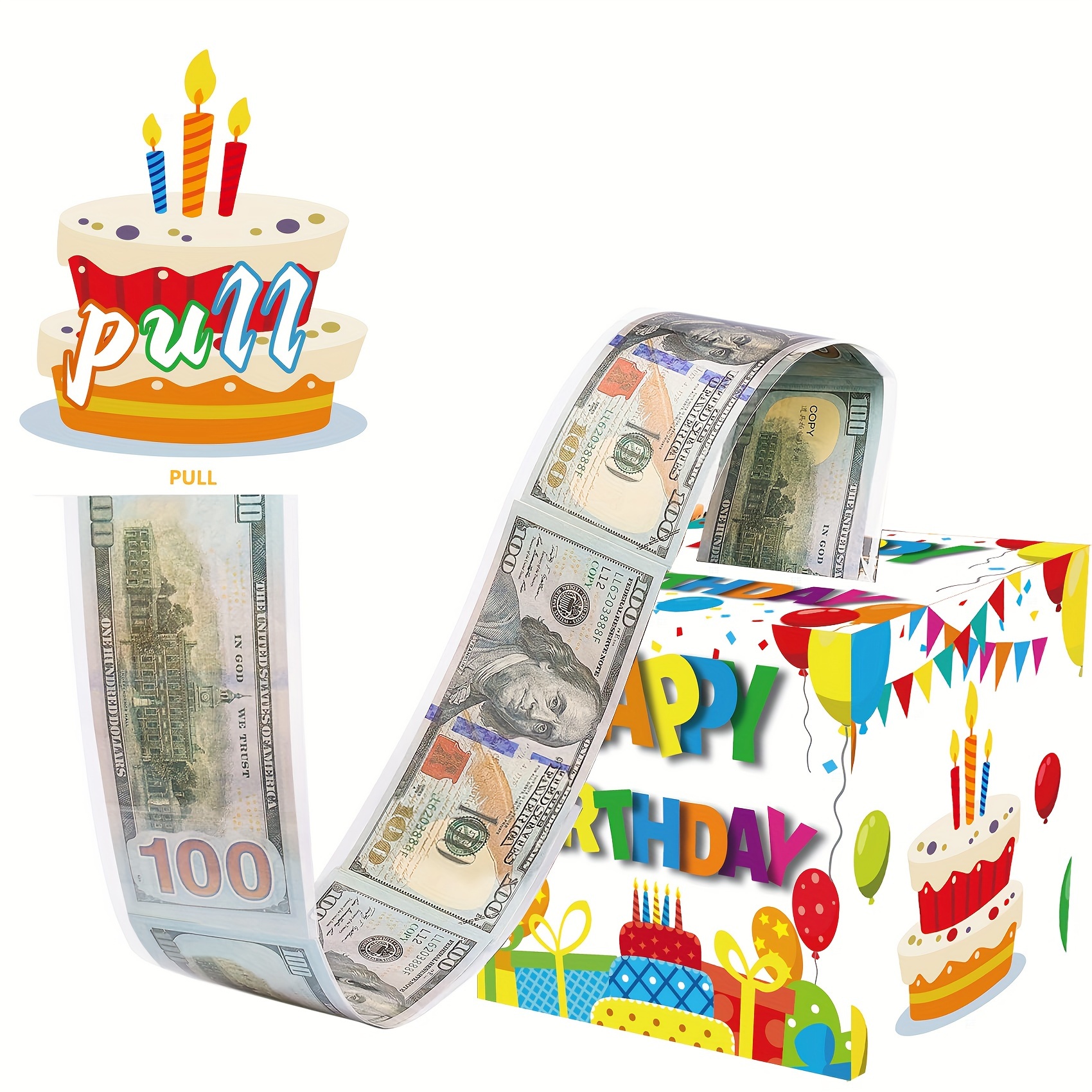 生日主题现金箱快乐生日贺卡和50个透明袋惊喜现金箱现金箱适合庆祝生日活动
