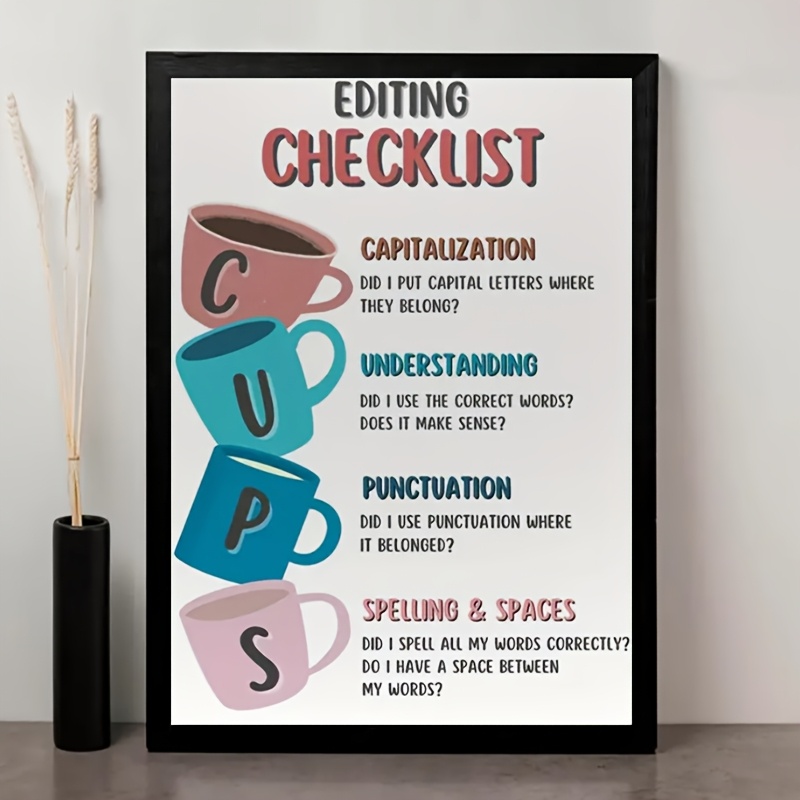 TEMU Mural,[color-coded, Cups Poster] Color-coded 1pc Cups Writing Poster | Frameless 15.75x23.6 Inch Vertical Wall Art, Modern Classroom & Home