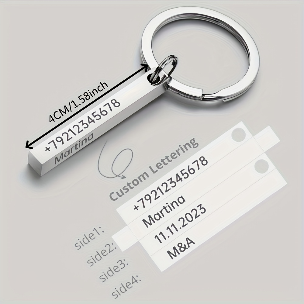 Customizable Stainless Steel Keychain with 4 Sided Engraving