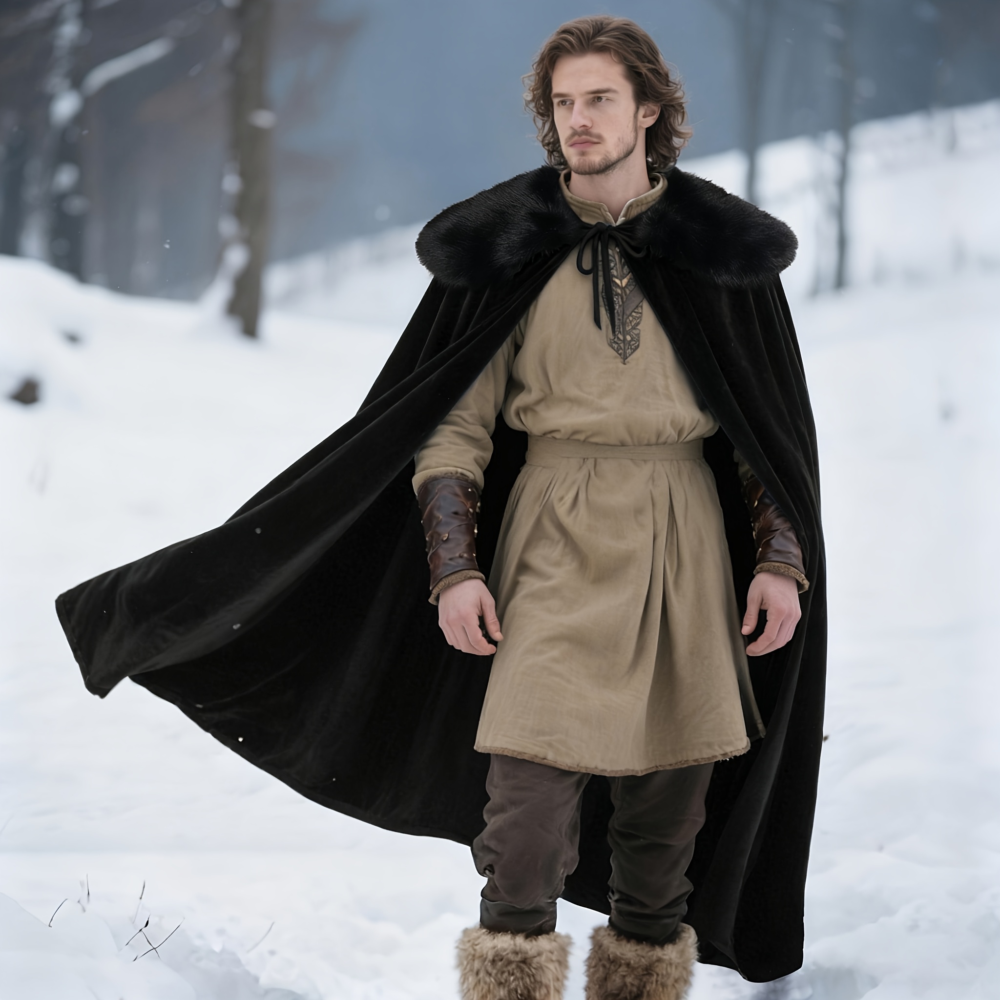 Adult Viking Long Cape And Furry * Shawl for a Medieval Cloak Halloween  Costume, Featuring a Velvet Robe for a Renaissance * Cosplay