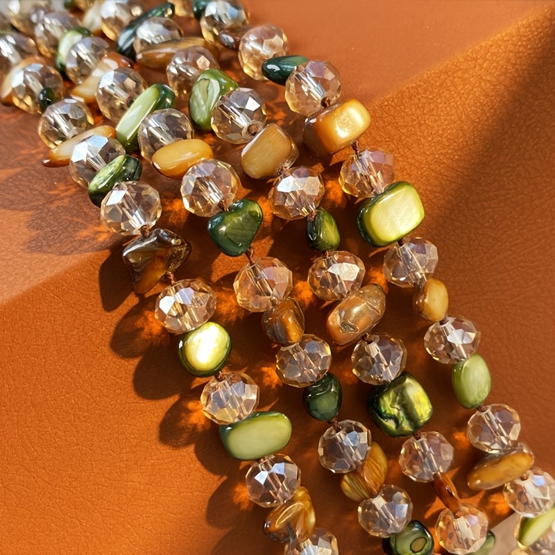 Vintage Shell & Bead Long Necklace, Natural Tones