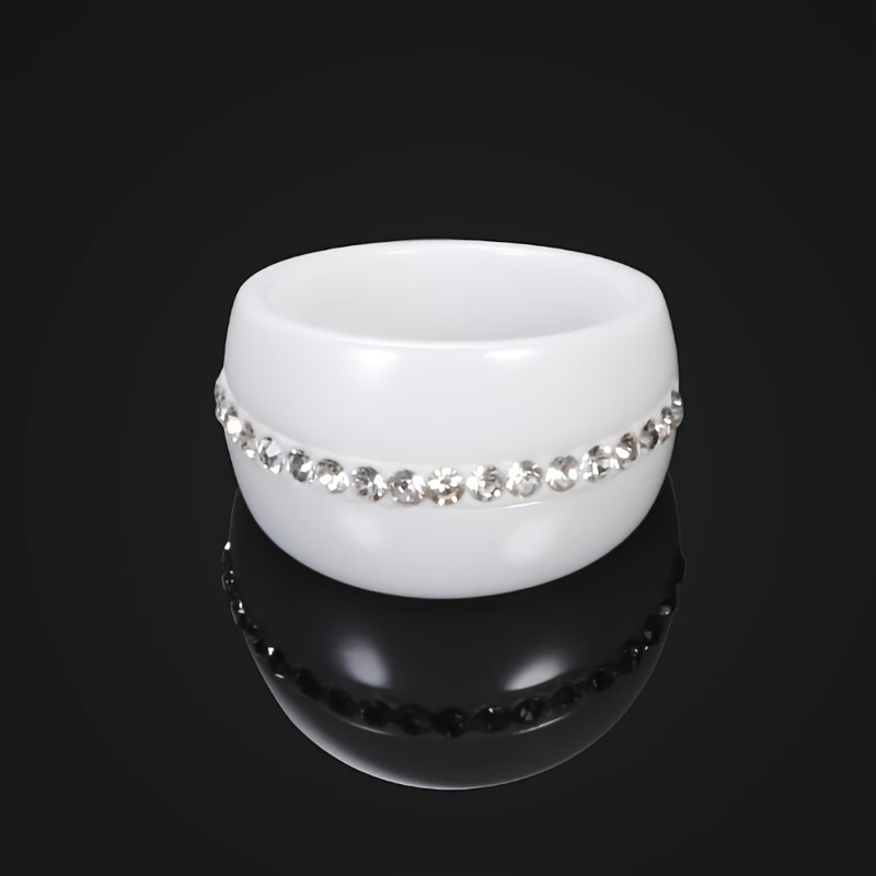 Ceramic Ring 14MM Geometric Band Unisex Statement Jewelry with CZ