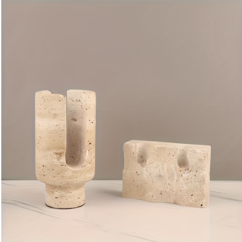 Natural Yellow Travertine Geometric Candlestick, Home Atmosphere Ornament