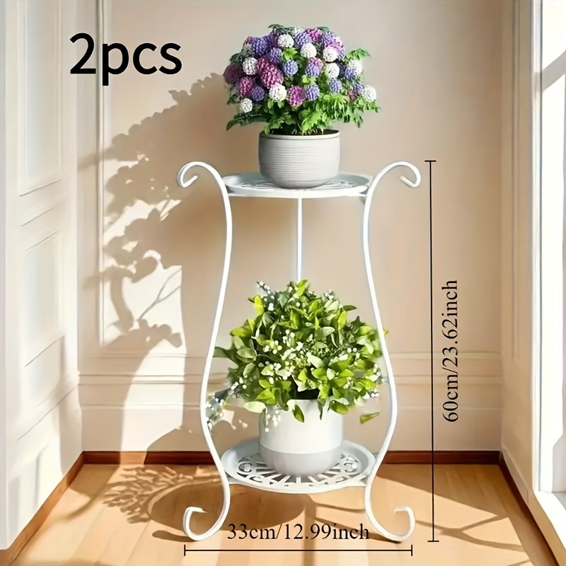 2pcs Minimalist European Metal Plant Stands - Versatile Indoor/outdoor Flower Pot Holders For Patio, Balcony, Living Room & Garden