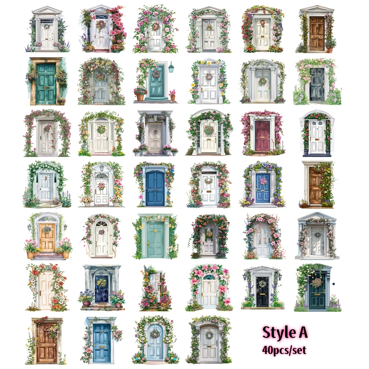 Image of 40pcs/set Handmade Creative Retro Spring Flower Door Stickers Suitable For Garbage Diary Account Photo Album Stationery Craft Kit Magazine Decoration