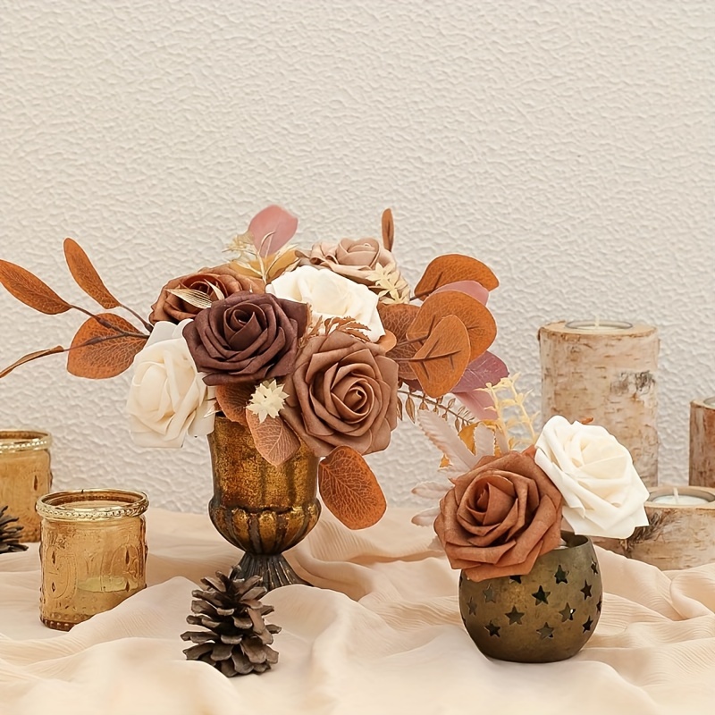 Artificial Flowers 25pcs Real Looking Burnt Orange Ombre Colors Foam ...