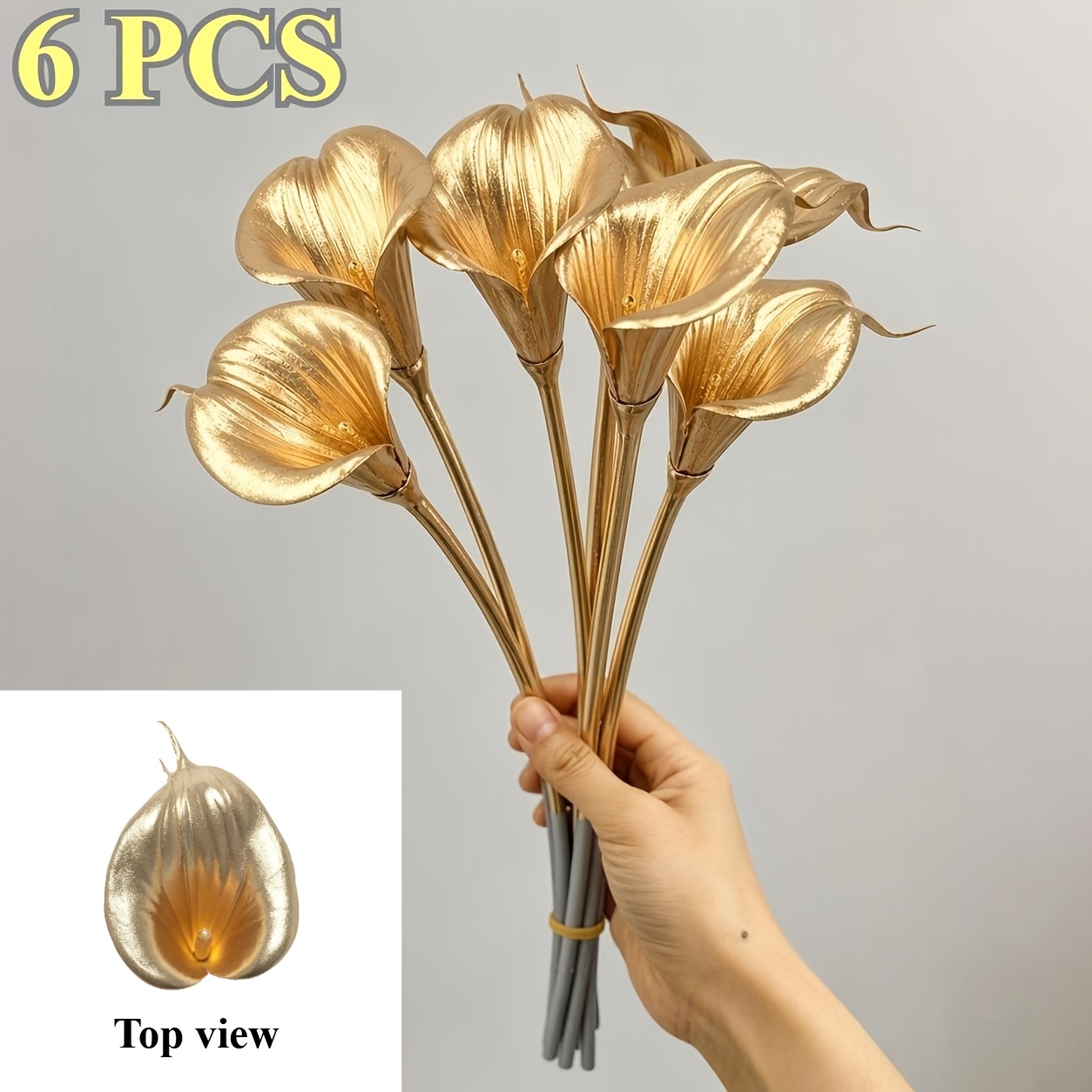 Image of 6pcs Set - Golden Calla Lily Artificial Plastic Flowers | Elegant Ambiance, Perfect For Room, Bedroom, Office Decor, Wedding Photography Props, Hotels & More, Christmas Decor, Halloween Decor