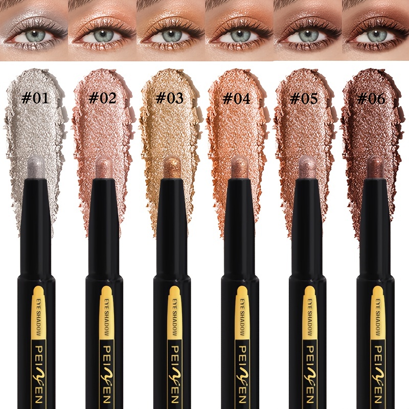 multi functional shimmering eyeshadow pencil set 6 colors waterproof metallic   and matte eyeshadow sticks colorful highlighter eyeliner pencils long lasting high pigment micro glitter and matte neutral brown eyeshadow crayon set halloween gift christmas gift